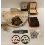 Contents to box, including a Public Service Vehicle driver badge and conductor badge,