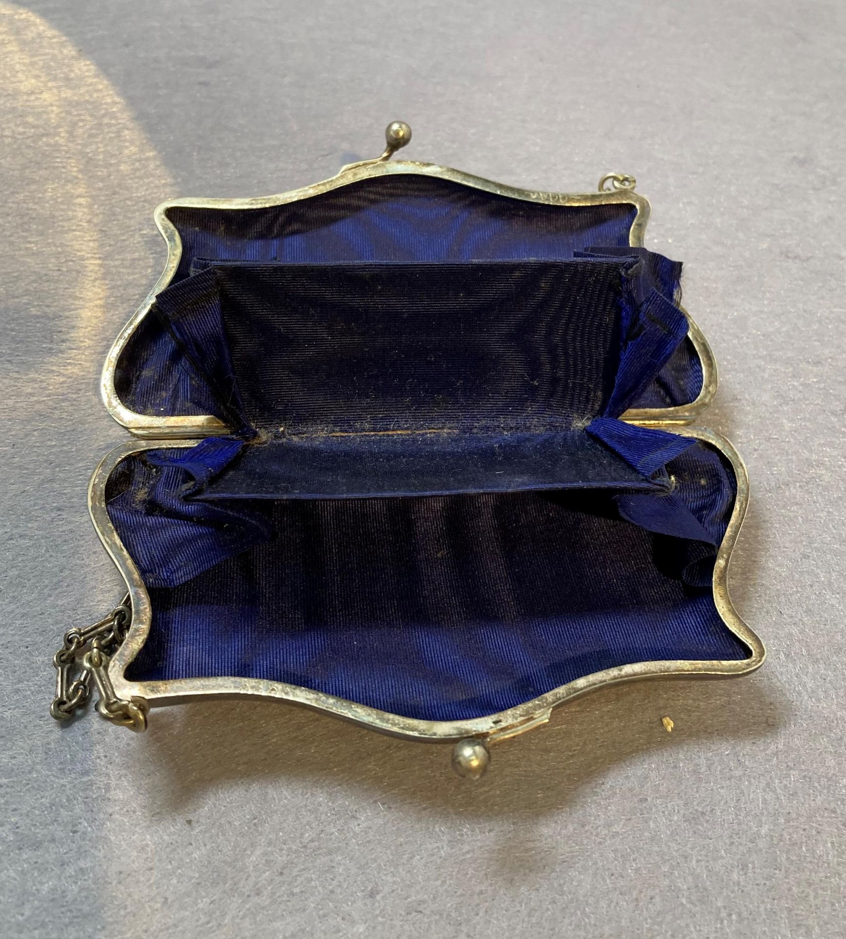 Six assorted silver plate items including, purse on chain, two assorted hand-held mirrors, - Image 2 of 6