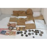 Contents to drawers - large quantity of coins including, 1977 one-dollar coin, crowns,