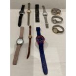 Ten assorted ladies and gentlemen's watches including Timex with rolled gold strap, Perona,