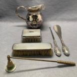 Three silver items including clothes brush (possibly dated 1918),