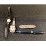 Four items - MONT BLANC Meisterstruck pen, gold plated Lanco 17 rubis lady's wristwatch,