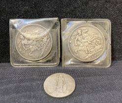 Two silver crowns (1890 & 1896) and a silver (190?) Edward VII one Florin coin (worn).
