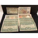 Collection of eleven Europe bank notes including Switzerland, France,