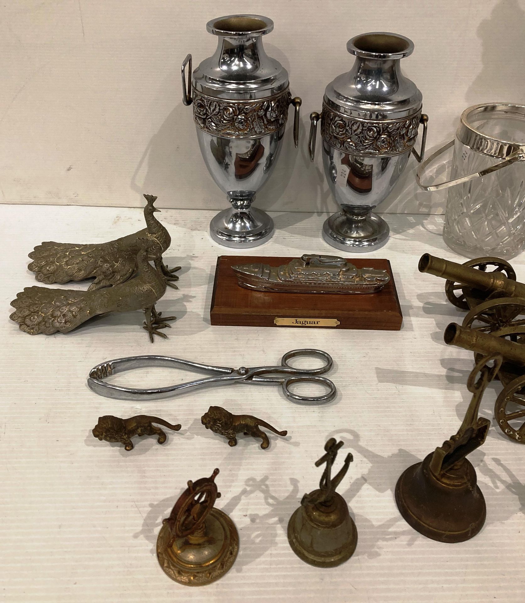 Contents to crate - Edinburgh Crystal ice bucket, pair of silver plated urns, pair of brass cannons, - Image 2 of 3