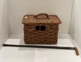 Cane picnic basket and horn handled walking stick with silver collar (saleroom location: S3 QC05)