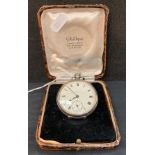 Silver [hallmarked] pocket watch - dated 1934 - with white enamel face and roman numerals (in