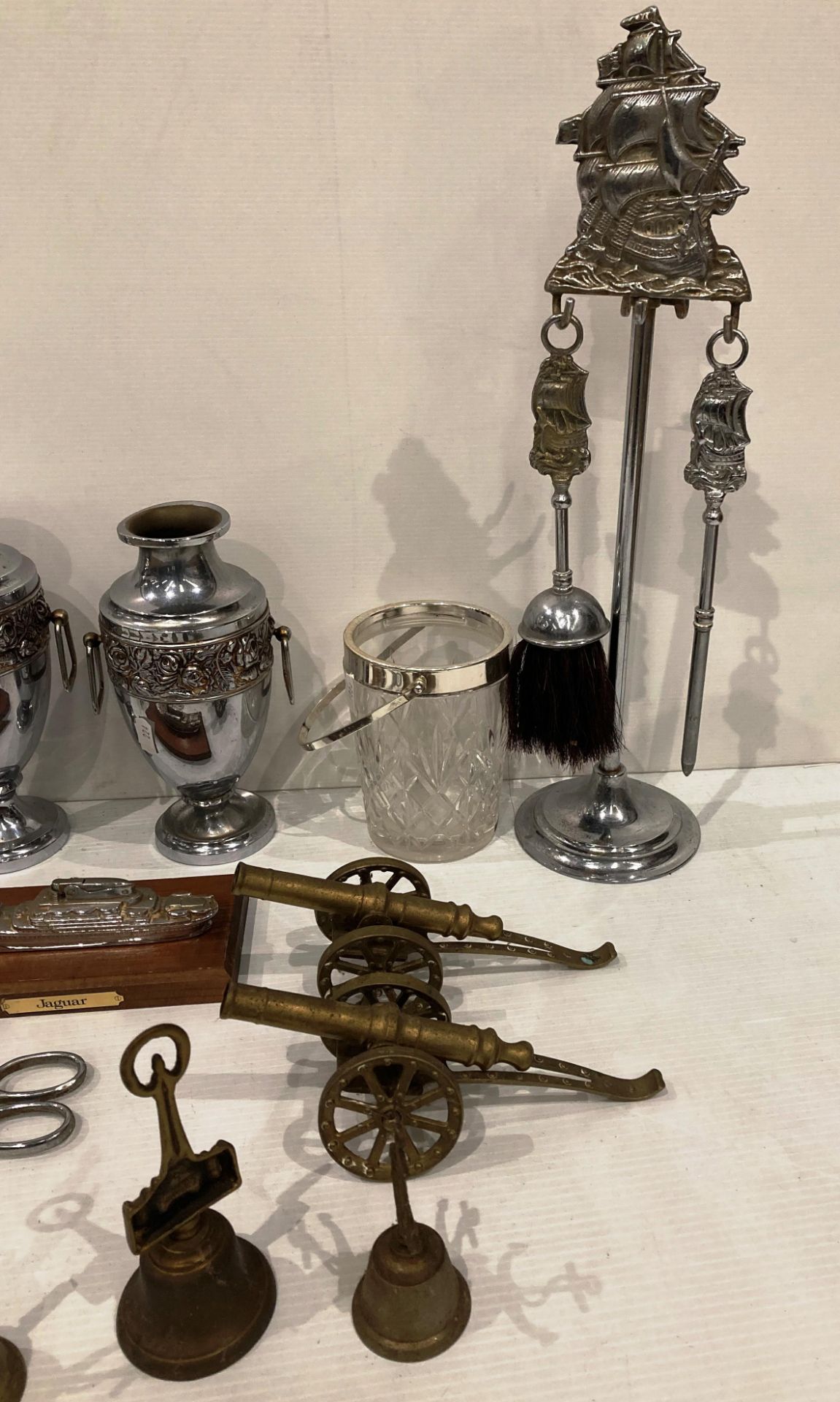 Contents to crate - Edinburgh Crystal ice bucket, pair of silver plated urns, pair of brass cannons, - Image 3 of 3