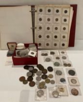 Wade coin folder and 134 coins including five-shilling, farthing,