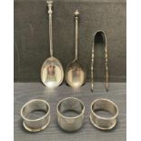 Six assorted silver [hallmarked] items including - two large spoons (dated 1920 and 1921),