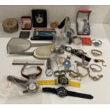 Contents to box - assorted watches by Sekonda, Limit, Amadeus, hand held brush and mirror,