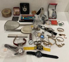 Contents to box - assorted watches by Sekonda, Limit, Amadeus, hand held brush and mirror,