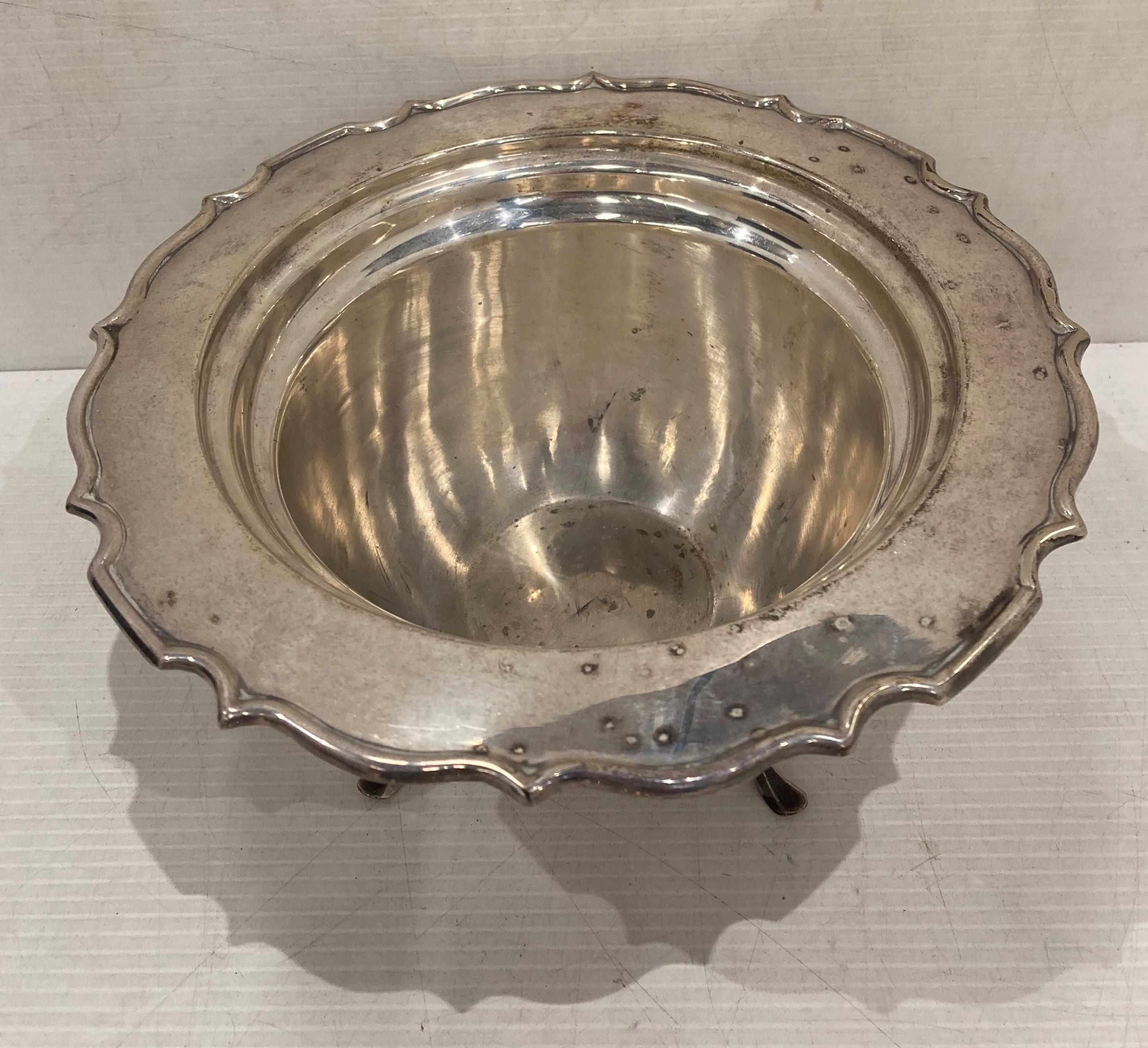 Silver soup serving dish on four feet with handled lid (no markings visible) (saleroom location: - Image 2 of 4