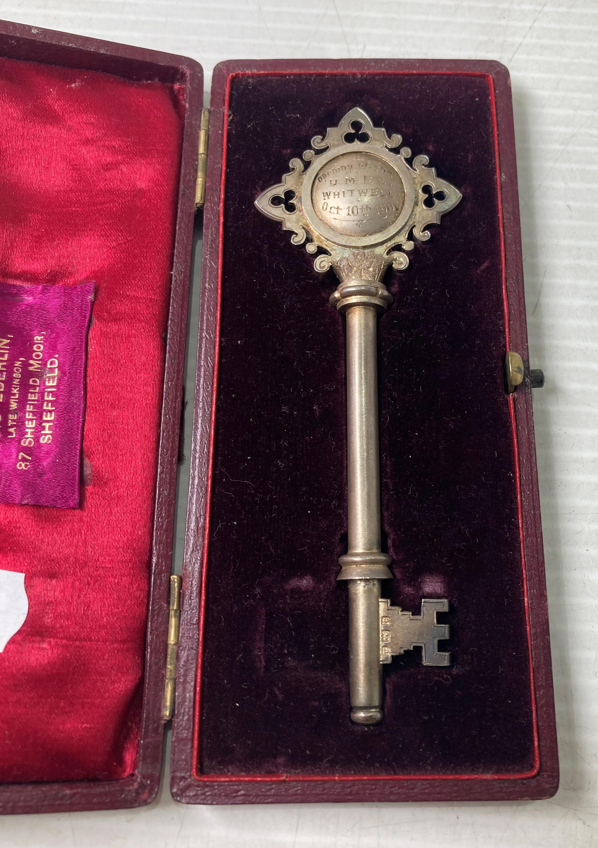 Silver [hallmarked] 'key' presented to Mrs Hartley for opening U.M.F.C. - Image 2 of 4