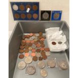 Contents to tray , assorted coins including commemorative crowns, assorted one pennies (Victoria,