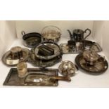Contents to part of rack - eighteen EPNS and silver plated items including salver on claw and ball