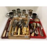 Two cutlery trays and contents - assorted EPNS/silverplate cutlery including knife, forks, spoons,