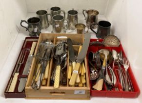 Two cutlery trays and contents - assorted EPNS/silverplate cutlery including knife, forks, spoons,