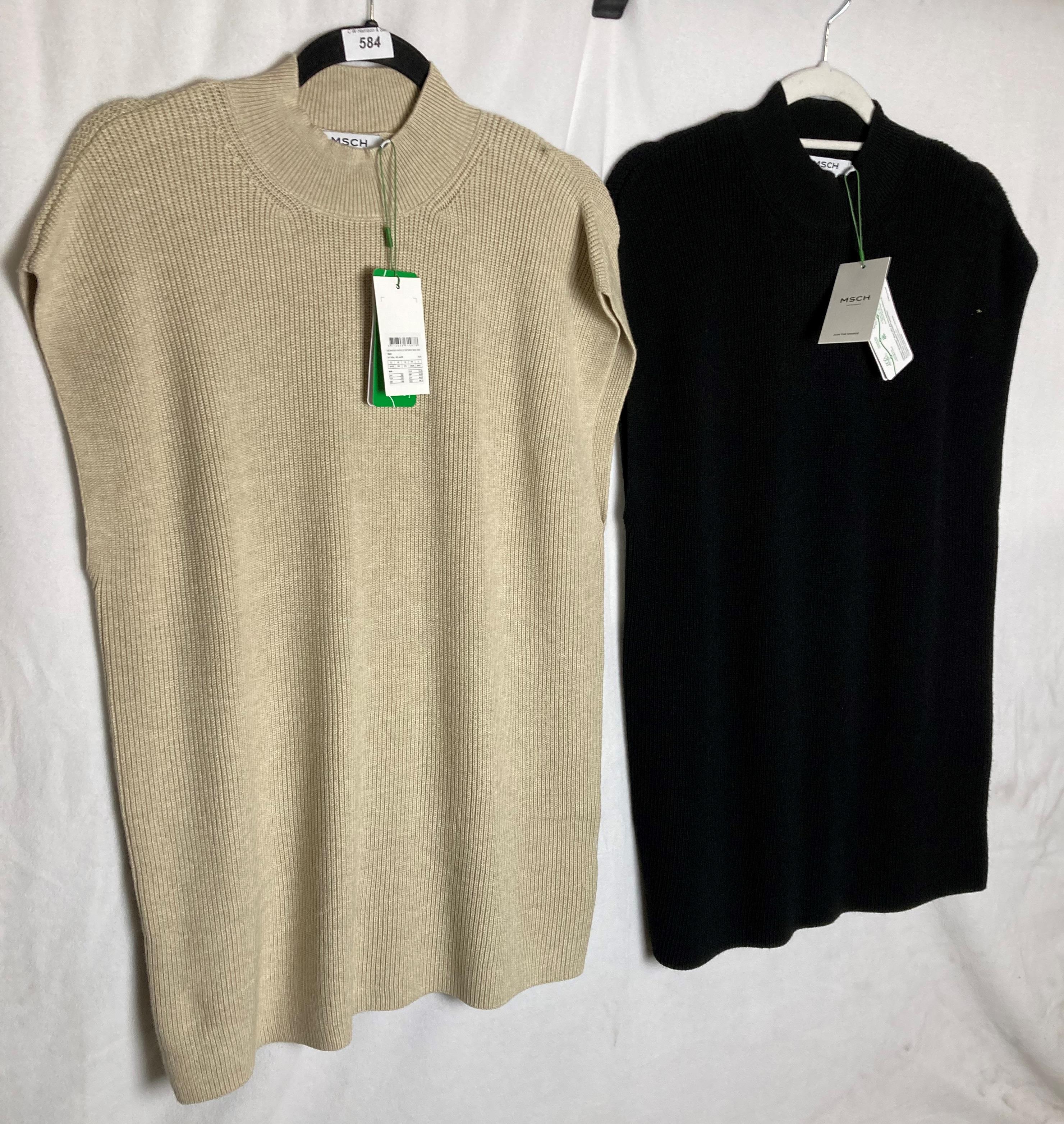 2 X assorted MSCH ladies sleeveless overtops in beige and black both size XS/S UK 6/8 - RRP: £59.