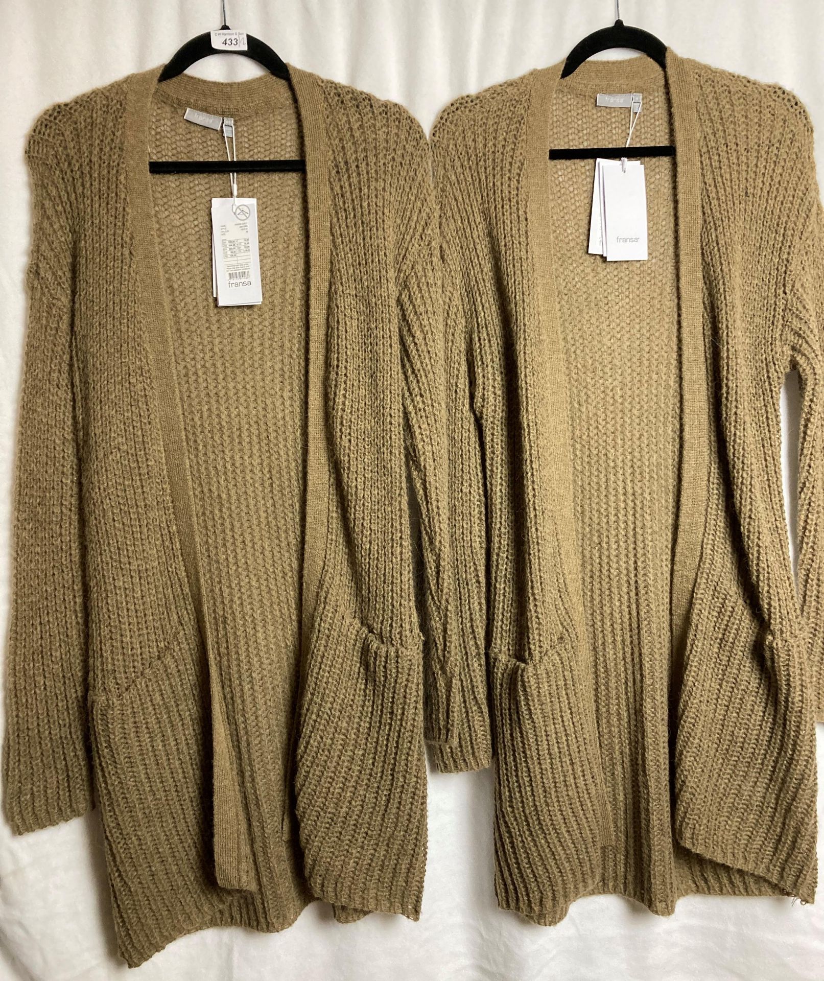 2 x FRANSA FRBIEN CAR 1 3 quarter length cardigans in light brown - sizes S and M - RRP: £69.