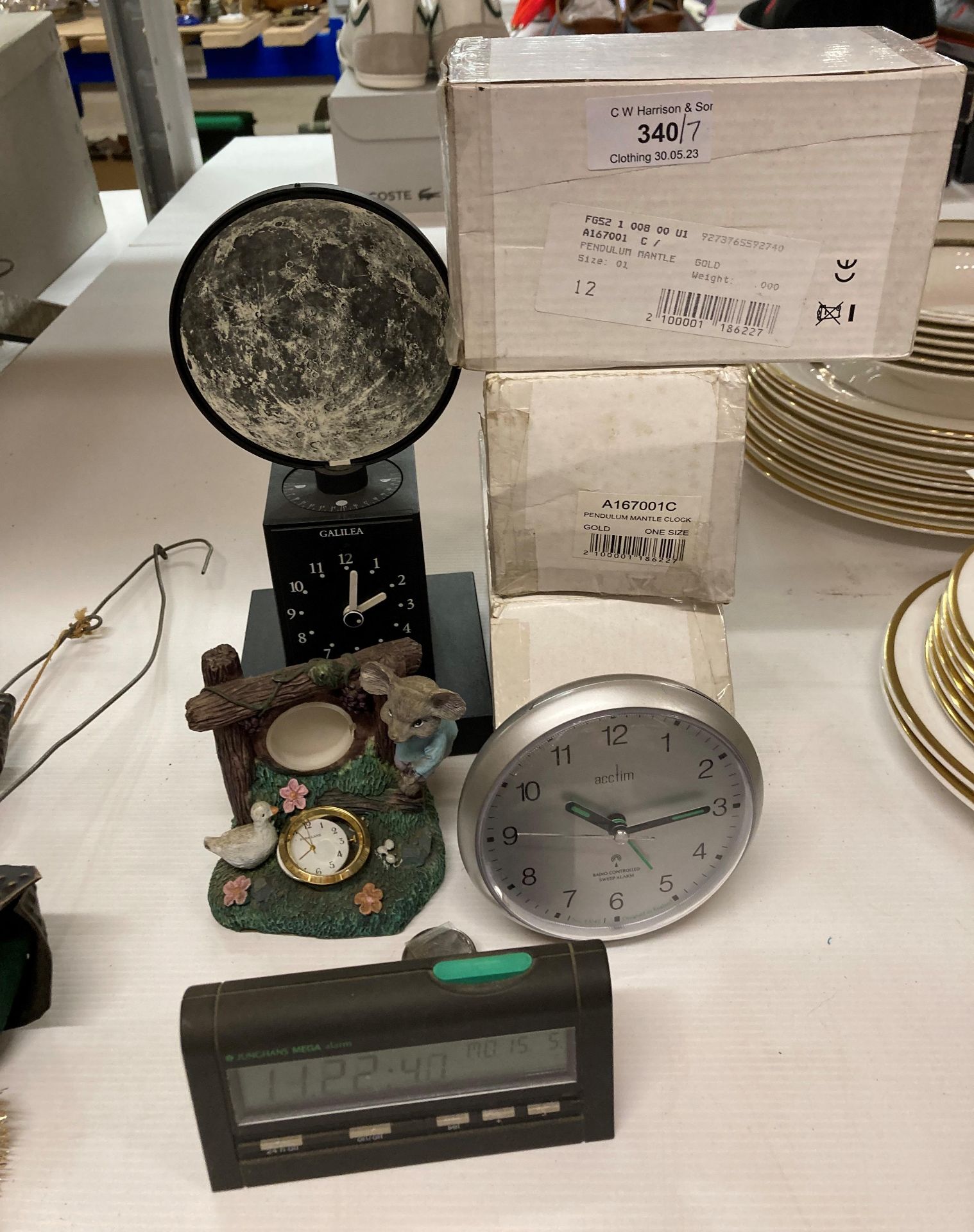 Seven items - mantel and alarm clocks (three boxed) (Saleroom location: N12)