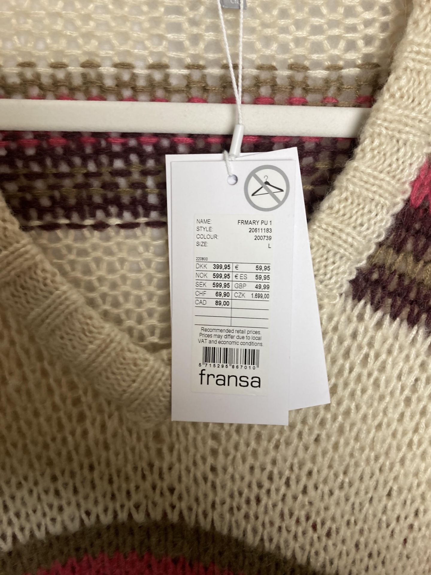 3 x FRANSA ladies cream, pink and brown stripe jumpers in sizes L and XL - RRP: £59. - Image 3 of 4