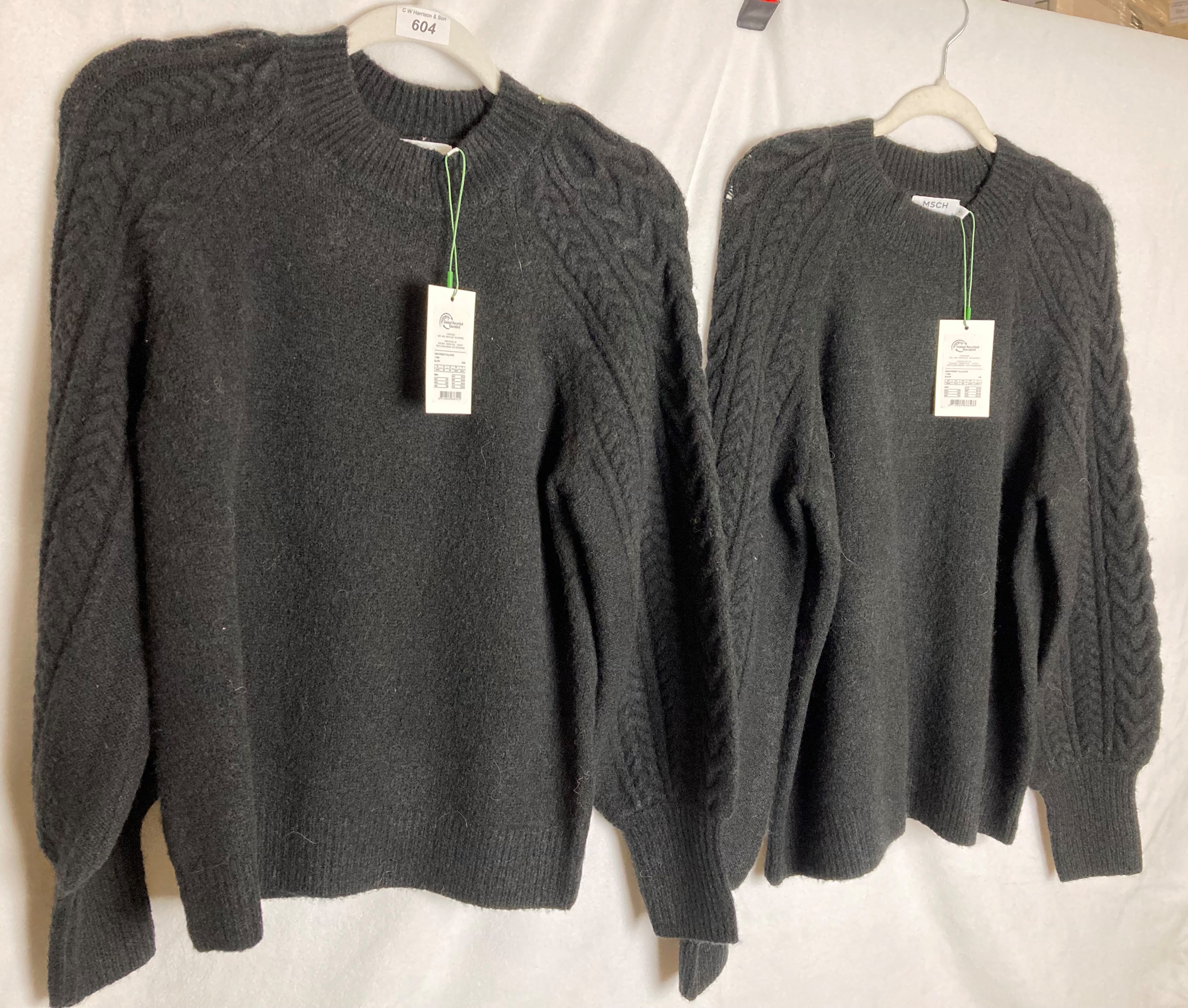 2 x MSCH ladies woollen jumpers in black sizes XS/S and M/L UK 6/8 and 10/12 - RRP: £69.