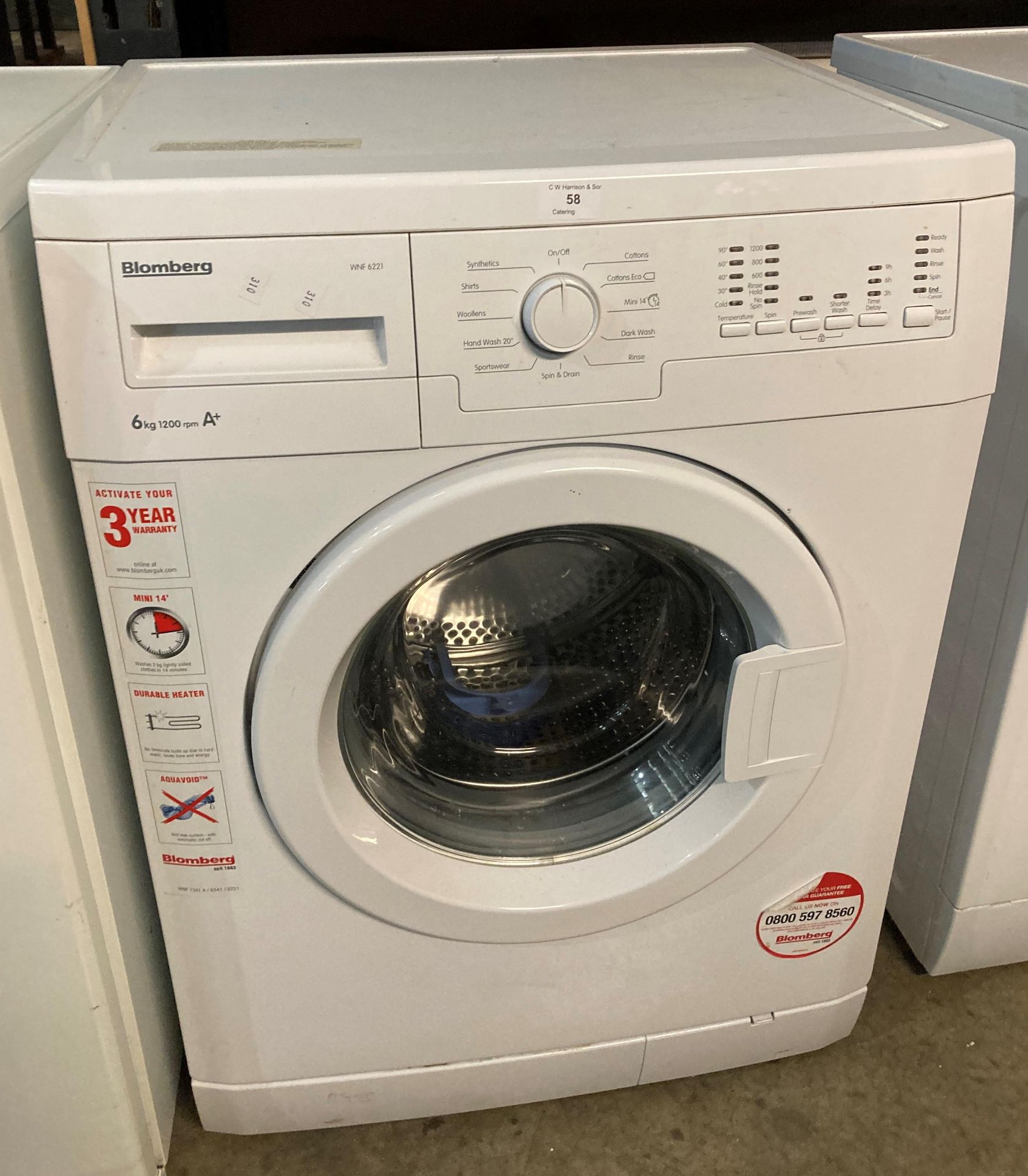 Blomberg 6kg 1200rpm A+ class automatic washing machine model WNF6222(saleroom location PO)