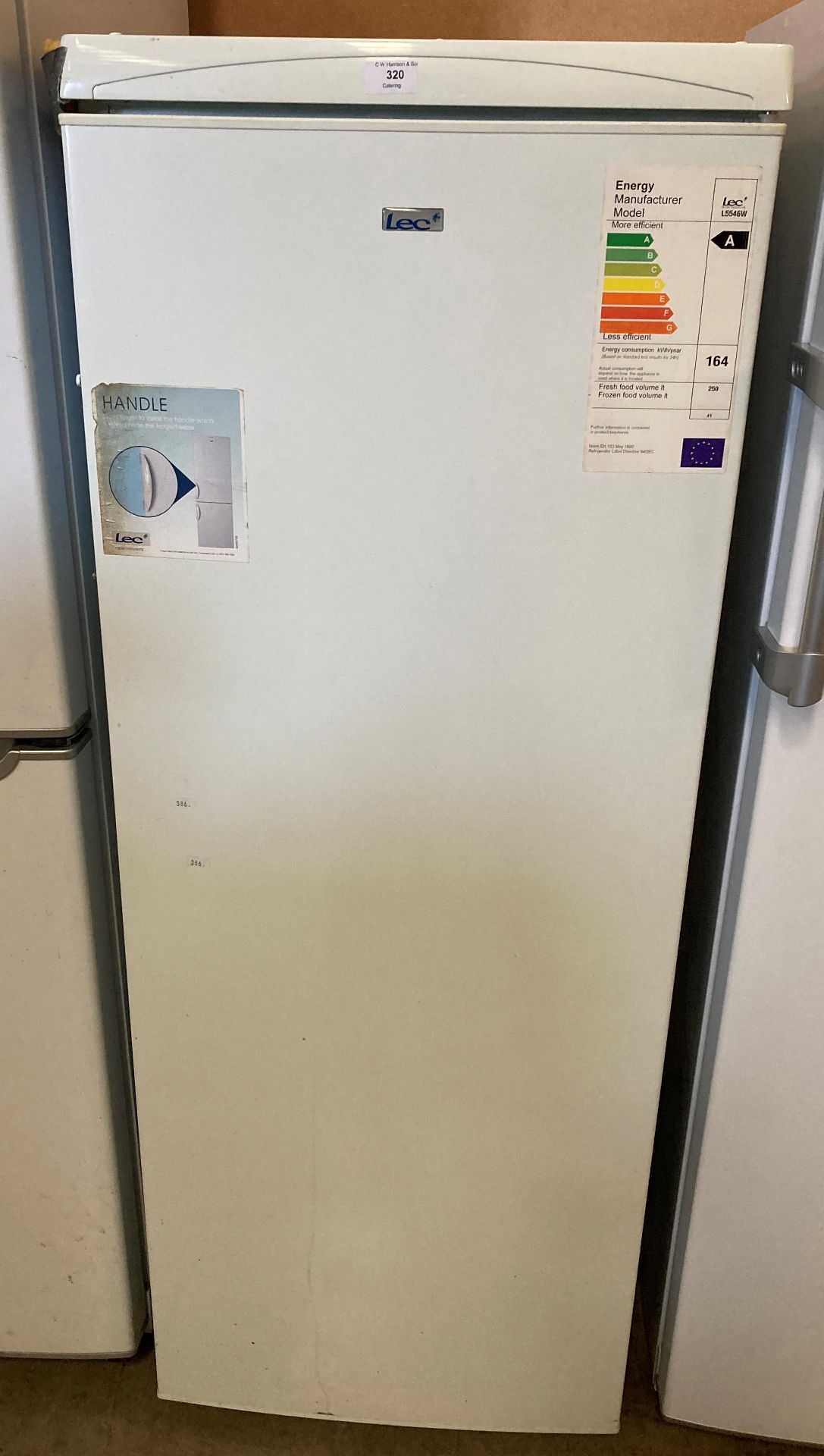 Lec upright fridge model L5546W (saleroom location: OUTSIDE 2)