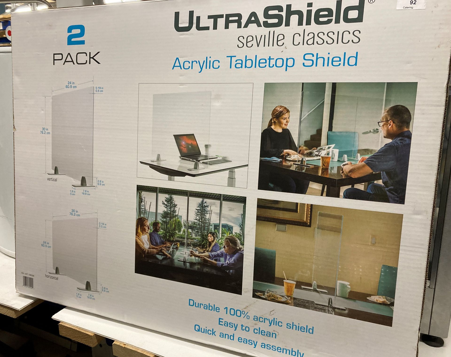 A twin pack of Ultrashield Seville Classics acrylic tabletop shields size 76cm x 60cm (saleroom