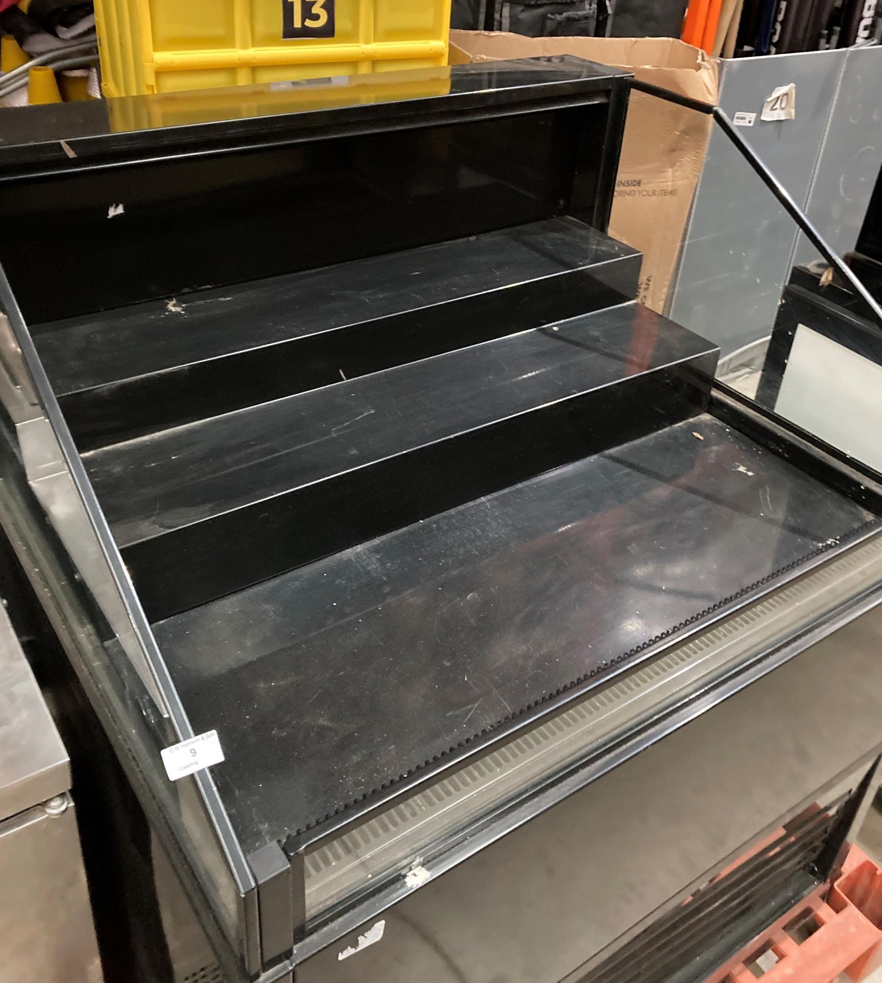 Three tier chiller display cabinet complete with glass sides and front open top in black metal - Image 2 of 2