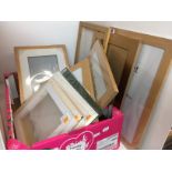 Box containing seventeen picture framing items including six picture/photo frames (one without