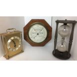 Three items - Short & Mason octagonal wooden framed barometer 25cm across,