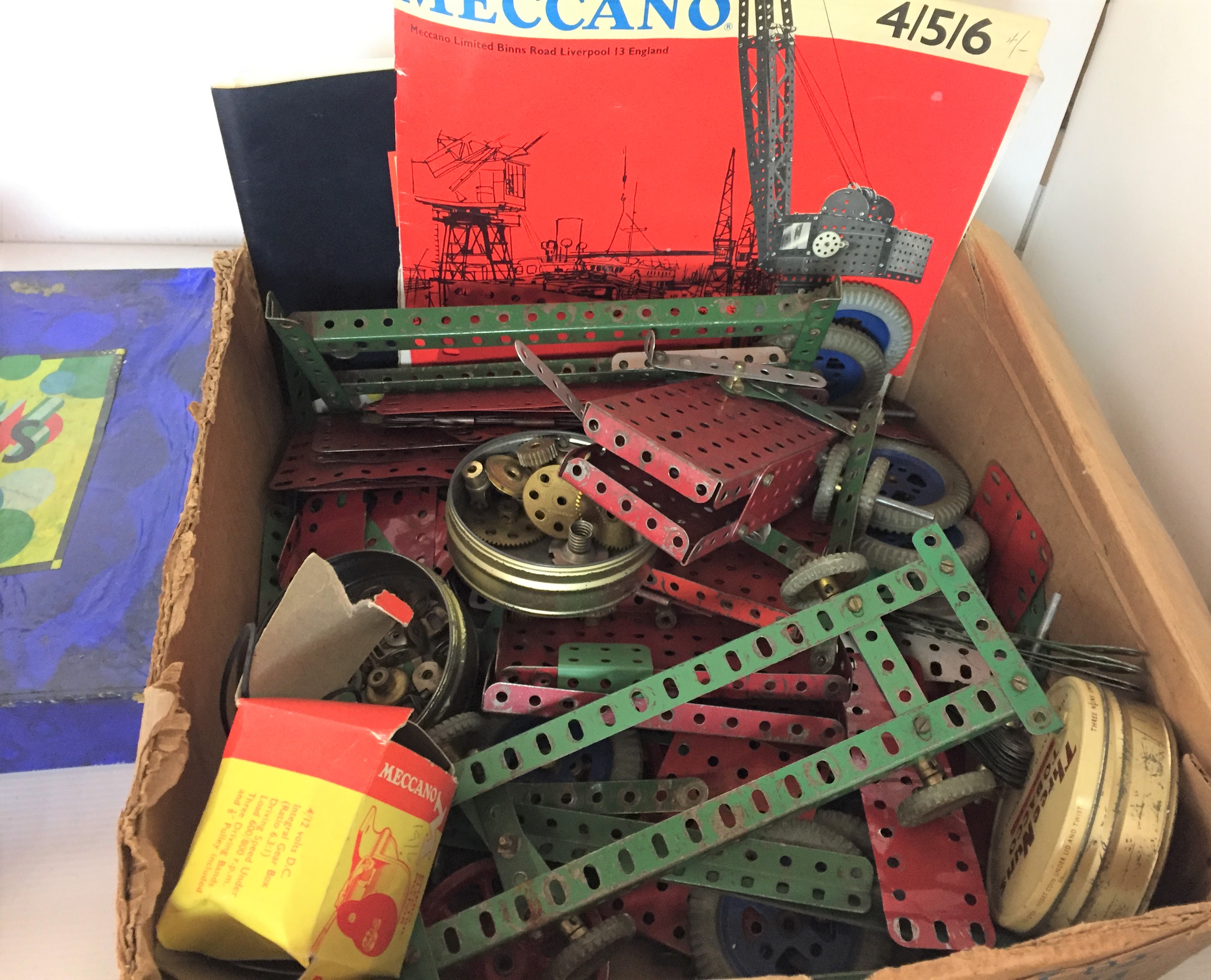 Two boxes containing diecast vehicles, Meccano, Press-Fix, table tennis games, metal farm animals, - Image 4 of 6