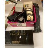 Boots black metal first aid tin and contents to tray - wall phone,