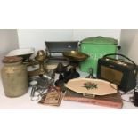 Ten plus vintage items mainly kitchenalia including two weighing scales with pans and sets of