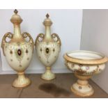 Three items - Devonware Etna pedestal bowl 22cm diameter (small chip to rim) and pair of Crown