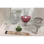 Twelve items of glassware including stemmed cranberry bowl 14.