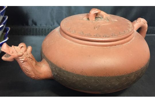 Eight items including terracotta dragon teapot 9cm high, boy and girl figurines 5cm high, - Image 3 of 6