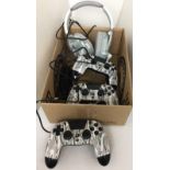 4x Gaming Items - 3x Geotech VX4 Premium Wired Controller PS4 Camo Grey RRP £22 each,