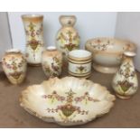 Eight items including four pieces of Crown Devon - three-footed jar 11cm high, vase 24cm high,