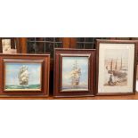 Two Oakford Fine Arts small framed oils on canvas of masted ships, both signed,