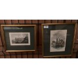 Two small hand coloured framed antiquarian engravings, 'Caernarvon Castle',