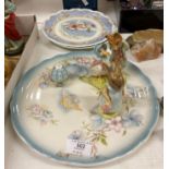 Seven items - Snowman and Peter Rabbit plates, Old Foley Staffordshire plate,