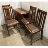 Oak gate-leg drop-leaf dining table on barley twist legs (92cm x 44cm to 126cm) and four oak