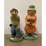 Mr & Mrs painted concrete bowling figures,