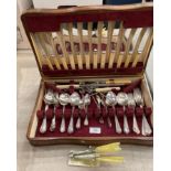 A plated canteen of cutlery in oak case and a small knife stand (saleroom location: S3 T4)