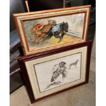 Jack Kirk? framed greyhound print (36cm x 40cm) and a small framed picture of racing greyhounds