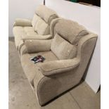 Parker Knoll two-seater settee and easy chair in an oatmeal-coloured fabric (saleroom location: