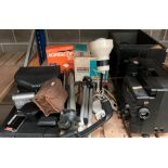 Contents to end of rack - photographic equipment - Eumig 5936 automatic duo player projector,